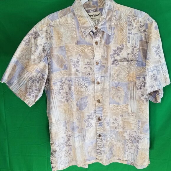 Cooke Street Size Large Hawaiian Shirt Button Up Floral & Tapa Squares, Island - Picture 1 of 4
